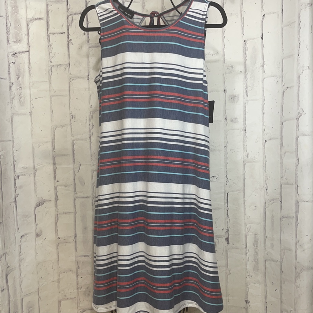 Fortune + Ivy Midi Sundress Striped Knit Tied Keyhole Back Sleeveless Summer